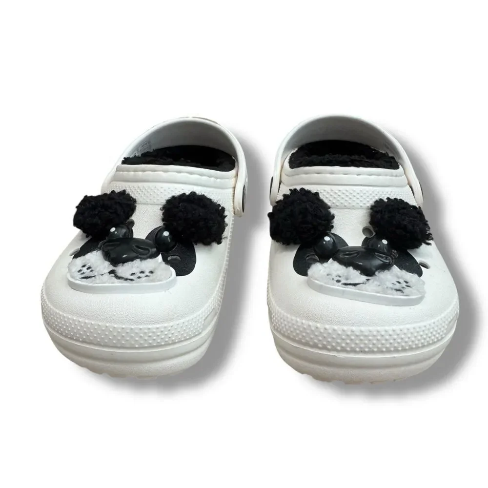 Crocs Kids Panda Fuzzy Lined Clogs 10C Cozy Core Cute Slip On Unisex